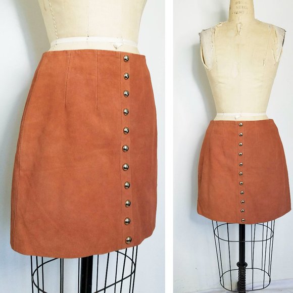 X by NBD Dresses & Skirts - X by NBD Womens Suede Leather Mini Skirt Studs Brown 6